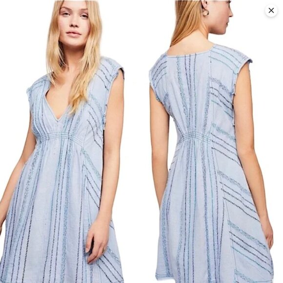 Free People Cactus Flower Mini Dress in Blue Size Small - Picture 2 of 7